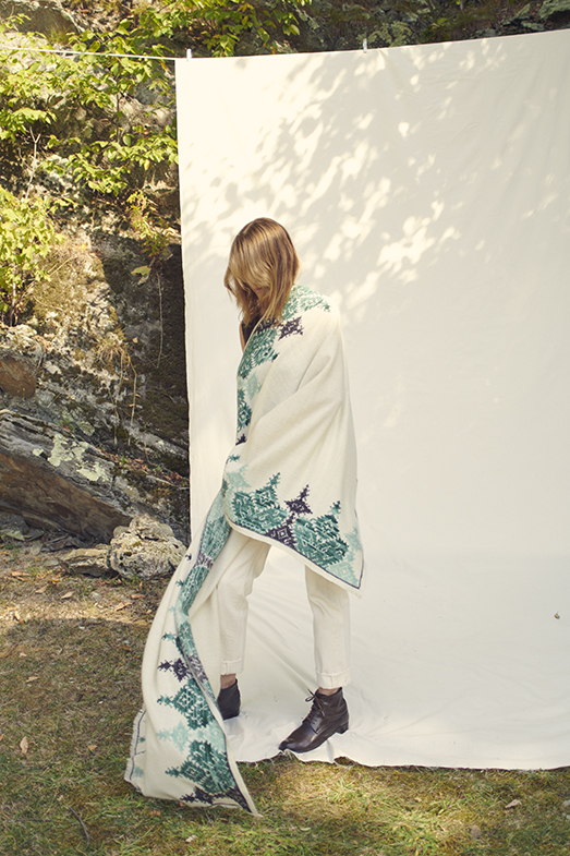 WACE AMORGOS SHAWL IN IVORY, FUR BROWN & GREENS 100% CASHMERE, YARN DYED, HAND EMBROIDERED