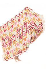 CREWEL WORK THROW IN ROSE, RUST & GREEN COLORWAY 100% CASHMERE, YARN DYED, HAND EMBROIDERED