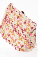 CREWEL WORK THROW IN ROSE, RUST & GREEN COLORWAY 100% CASHMERE, YARN DYED, HAND EMBROIDERED