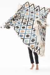CREWEL WORK THROW IN BLUE, BROWN & CAMEL COLORWAY 100% CASHMERE, YARN DYED, HAND EMBROIDERED