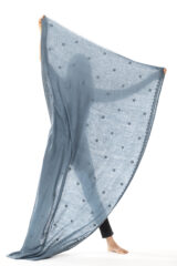 ASSAM SHAMINA IN SLATE 100% CASHMERE, YARN DYED, HAND EMBROIDERED