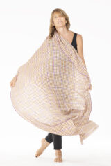 GINGHAM SHAMINA IN HONEY, IVORY & LILAC 100% CASHMERE, YARN DYED