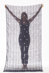 LINEN EL MELHFA ALL OVER DOTS SHAWL IN DARK NAVY & IVORY 100% LINEN, HAND TIE DYED