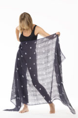 LINEN EL MELHFA ALL OVER DOTS SHAWL IN DARK NAVY & IVORY 100% LINEN, HAND TIE DYED