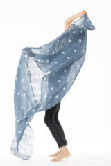 LINEN EL MELHFA ALL OVER DOTS SHAWL IN SLATE & IVORY 100% LINEN, HAND TIE DYED