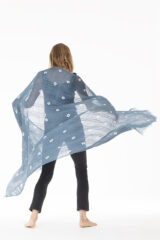 LINEN EL MELHFA ALL OVER DOTS SHAWL IN SLATE & IVORY 100% LINEN, HAND TIE DYED