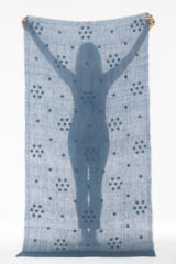 LINEN EMBROIDERED COLABA DAISY CHAIN SHAWL IN SLATE 100% LINEN, HAND EMBROIDERED