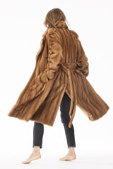 TRENCH COAT IN HONEY MINK WITH 100% SILK CHARMEUSE HAND TIE DYED LINING