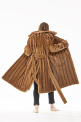TRENCH COAT IN HONEY MINK WITH 100% SILK CHARMEUSE HAND TIE DYED LINING
