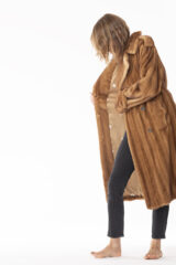 TRENCH COAT IN HONEY MINK WITH 100% SILK CHARMEUSE HAND TIE DYED LINING