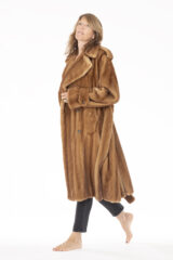 TRENCH COAT IN HONEY MINK WITH 100% SILK CHARMEUSE HAND TIE DYED LINING