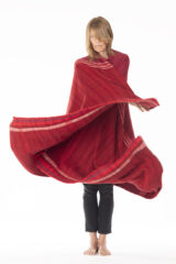 MURALI KEITH SHAWL IN POPPY, CORAL, CARRERA, IVORY & BLACK TEAL 100% CASHMERE, YARN DYED