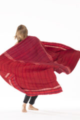 MURALI KEITH SHAWL IN POPPY, CORAL, CARRERA, IVORY & BLACK TEAL 100% CASHMERE, YARN DYED