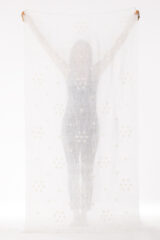 LINEN EMBROIDERED COLABA DAISY CHAIN SHAWL IN IVORY 100% LINEN, HAND EMBROIDERED